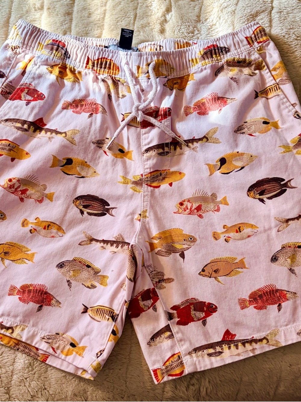 Forever 21 Pink Fish Print Flat Front Swim Shorts